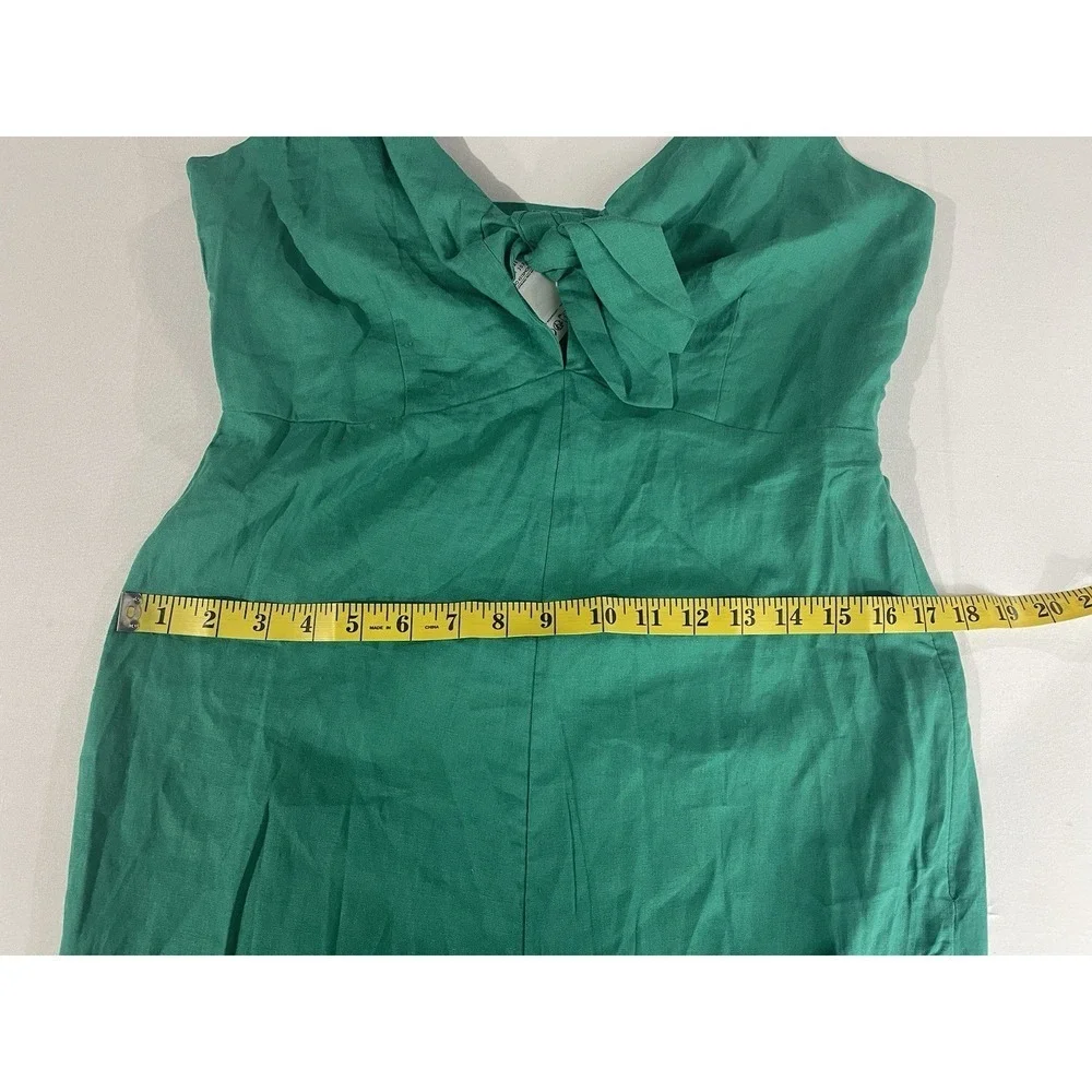 New MNG Mango Kelly Green Bow Linen Blend Jumpsuit Sz Medium (US) Tropical Beach